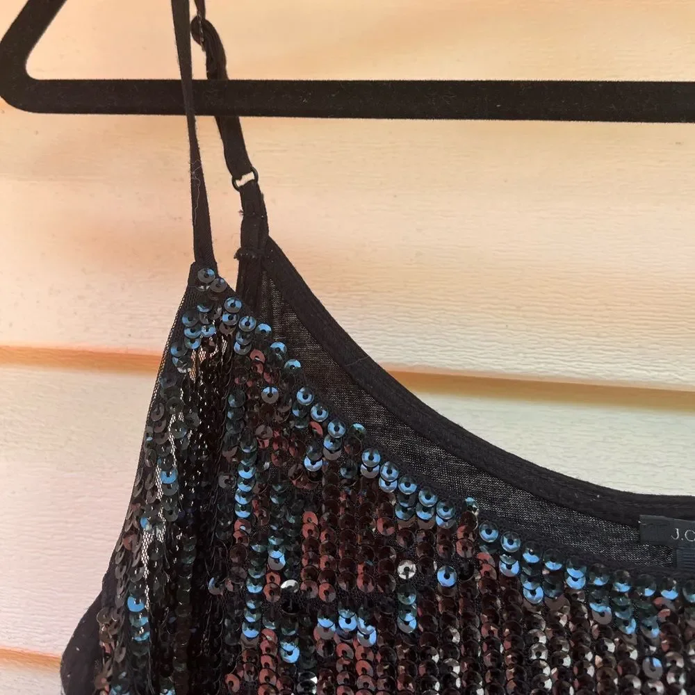 J.Crew black sequins-decorated camisole, adjustable straps, festive, size Small